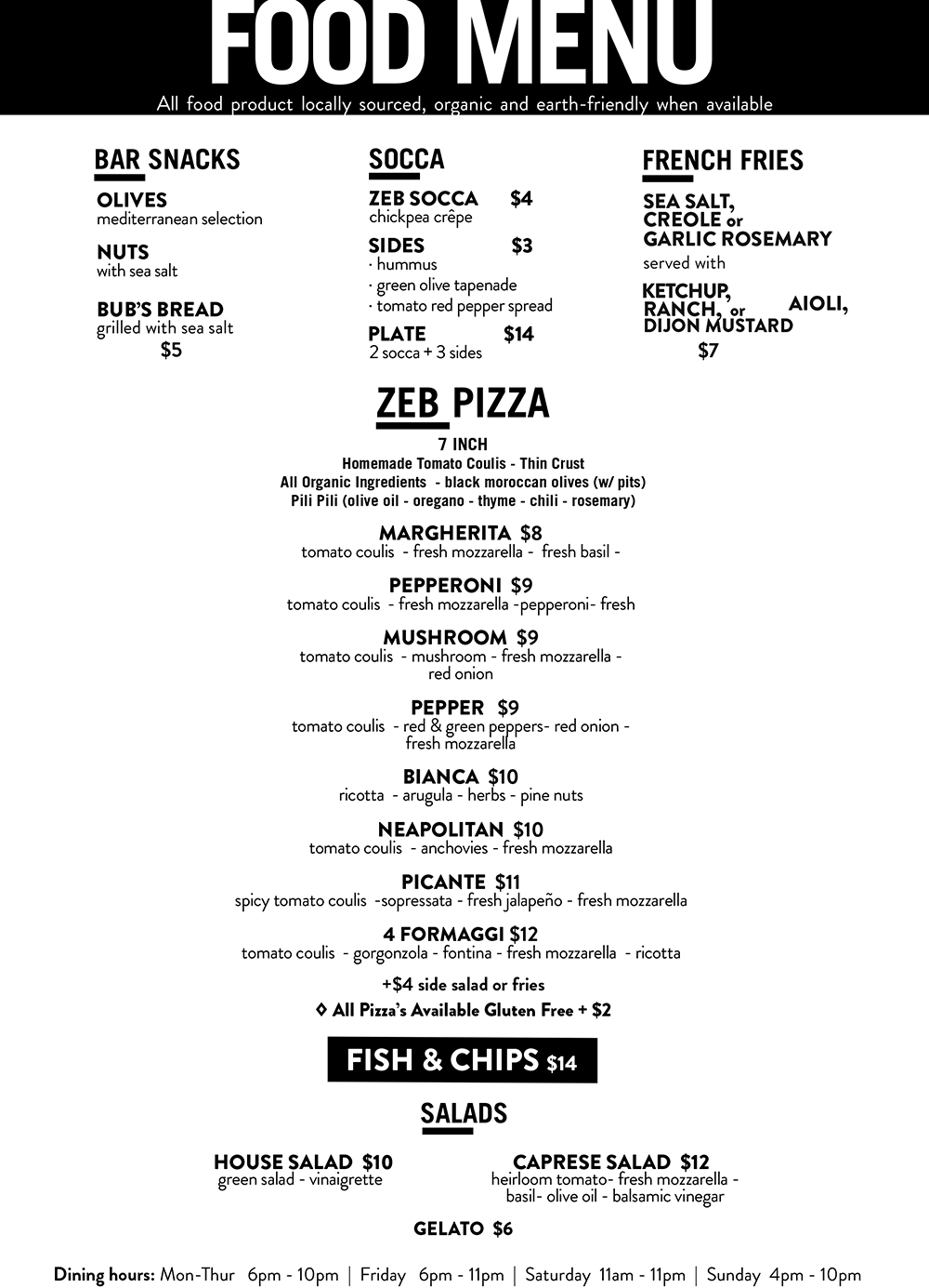 MENUS ZEBULON CAFE CONCERT