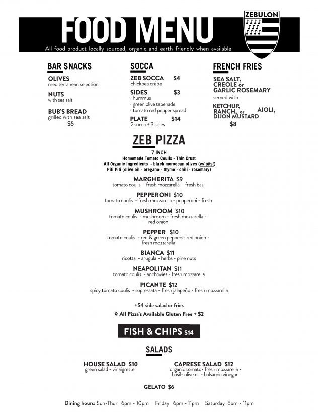 MENUS ZEBULON CAFE CONCERT